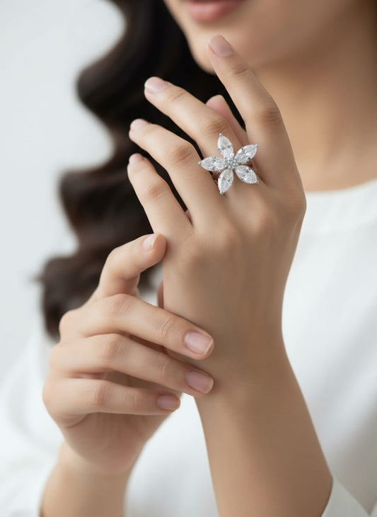Floral Crystal Statement Ring