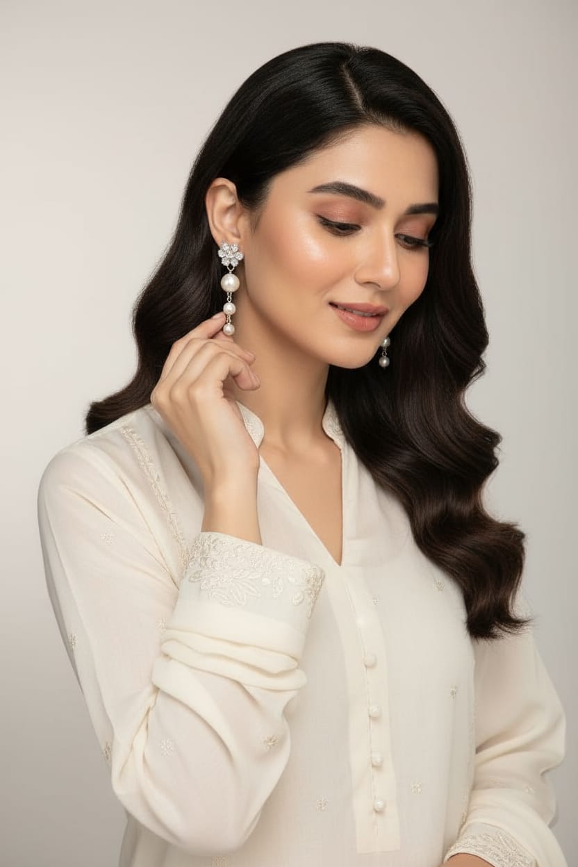 Elegant Floral Crystal & Pearl Drop Earrings