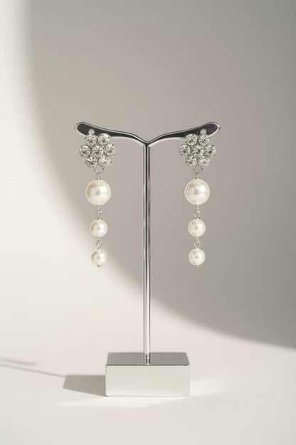 Elegant Floral Crystal & Pearl Drop Earrings