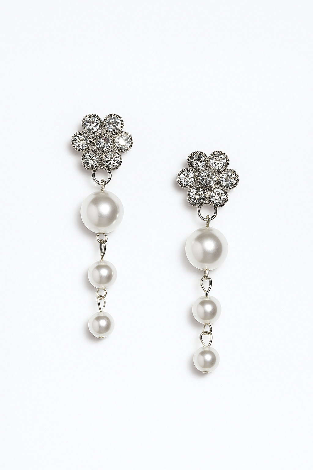 Elegant Floral Crystal & Pearl Drop Earrings