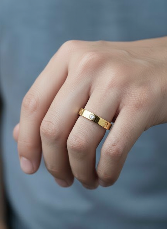 Love Band Ring with Crystal Accent