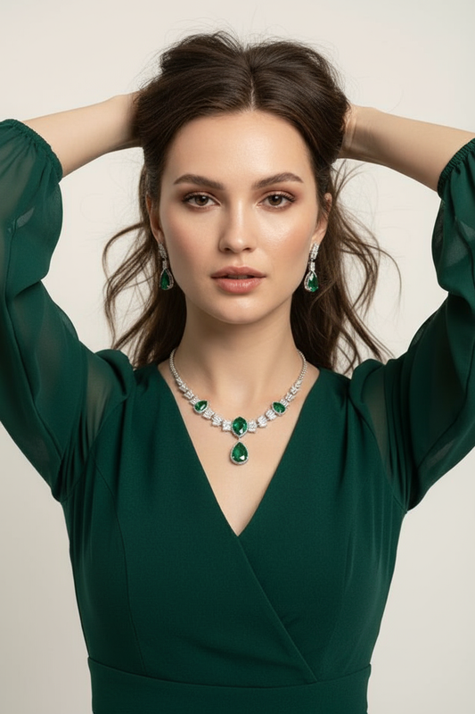 Luxury Ruby Crystal Necklace & Earring Set