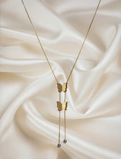 Butterfly Golden Necklace with Crystal Drops